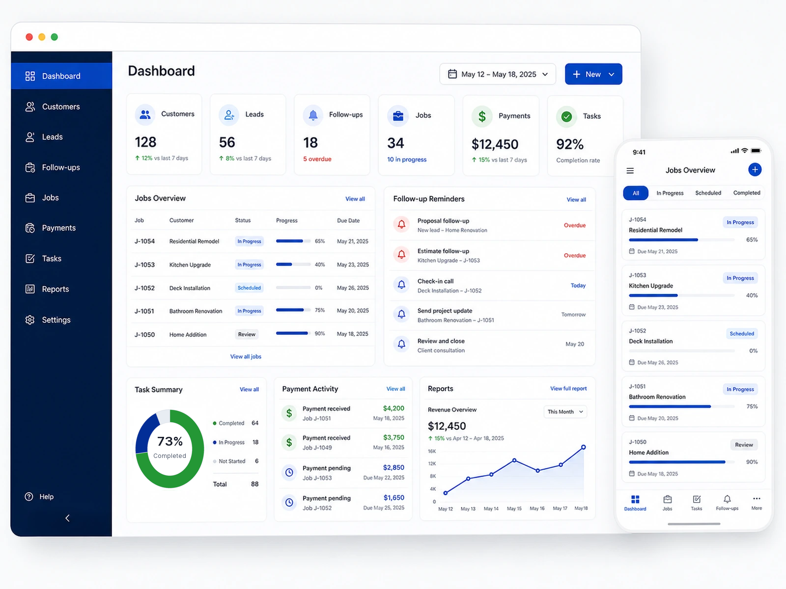 Custom software dashboard shown on desktop and mobile